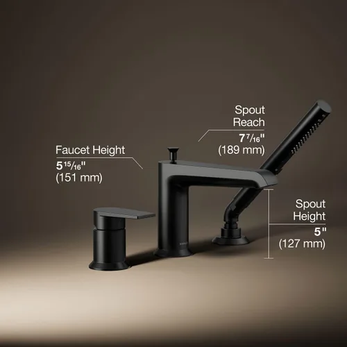 Vista 3 de Kohler K-97070-4-BL Hint® Grifo de baño con ducha de mano, negro mate