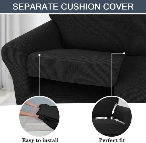 Vista 4 de Funda elástica para sofá de 3 cojines para sofá, lavable, para mascotas y niños (negro, L)