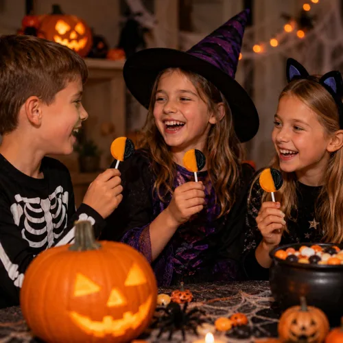 Vista 5 de Fruidles 20 paletas planas de Halloween Pops naranja y negro, ideales para rellenos de bolsas de golosinas de Halloween, regalar, 0.28 oz Pops