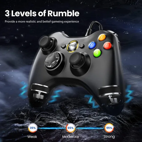 Vista 3 de VOYEE Controlador de PC controlador con cable compatible con Microsoft Xbox 360 y SlimPC Windows 1087 con joystick mejorado doble choque Mejorado