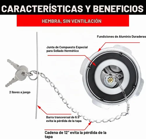 Vista 2 de Tapa de combustible diésel de bloqueo, tamaño nominal de 3", 1/4 de vuelta, sin ventilación, tapa de combustible de aluminio para Freightliner