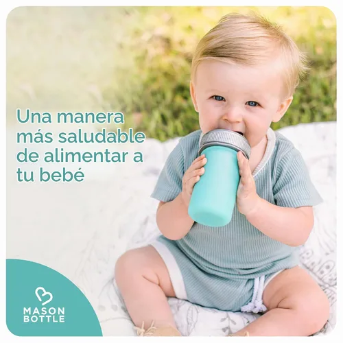 Vista 7 de Mason Bottle Biberón de silicona de 8 onzas con pezón de flujo medio (3 meses o más), biberón de lactancia, bolsa de silicona reutilizable
