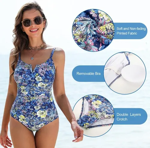 Vista 4 de JASAMBAC Traje de baño de una pieza para mujer, con control de abdomen, adelgazante, con alambre en V, correa ajustable