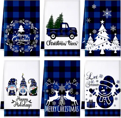 Vista 23 de Sratte 6 piezas de toallas de cocina navideñas, toallas de mano de muñecos de nieve de invierno, toallas absorbentes de árbol de Navidad y renos
