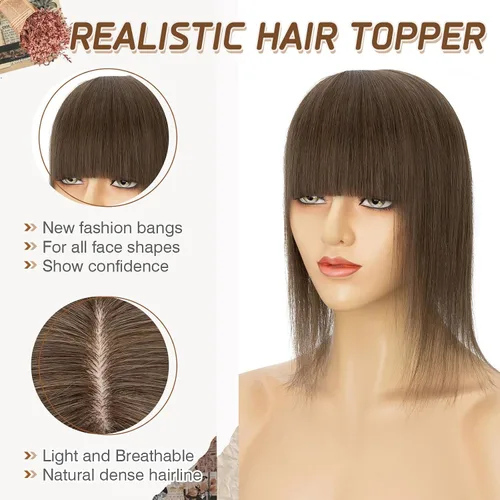 Vista 44 de Rich Choices Pelucas con topper de cabello para mujeres, cabello humano real 100% Remy, sin flequillo, para mujeres con adelgazamiento en la parte