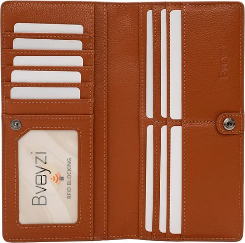 Vista 17 de Bveyzi Portamonedas de Cuero Ultra Delgadas y Finas con Bloqueo RFID para Tarjetas de Crédito, Billetera Plegable Bifold Tipo Clutch para Mujeres