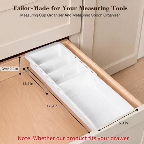 Vista 4 de Organizador de tazas medidoras expandible y organizador de cuchara medidora para cajones profundos, organizador de cajones de cocina ajustable