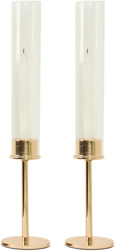 Vista 7 de Efavormart - Juego de 2 portavelas de cristal transparente de metal dorado de 16 pulgadas de alto, soportes para velas de huracán