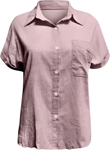 Vista 4 de RMXEi - Camisa casual de manga corta con solapa y botones para mujer