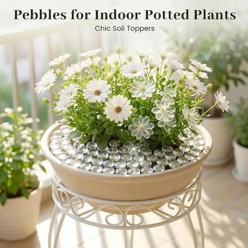 Vista 7 de FUTUREPLUSX - 50 cuentas de vidrio transparente, canicas planas para rellenos de jarrón Guijarros decorativos de cristal, rocas, pecera