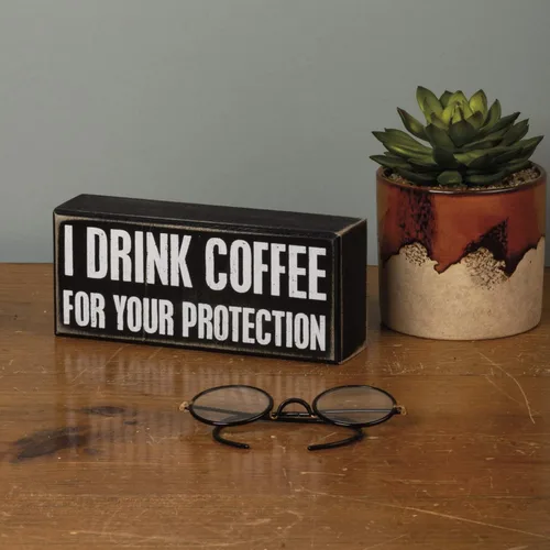 Vista 4 de Primitives by Kathy 19104 Cartel clásico de caja, 7" x 3", I Drink Coffee