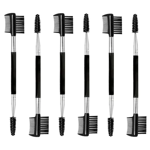 Vista 5 de Cepillo de pestañas de cejas 2PCS Peine de pestañas de cabeza 3 Cepillo de doble cabeza Cepillo de maquillaje Herramienta de aseo cosmético (negro)