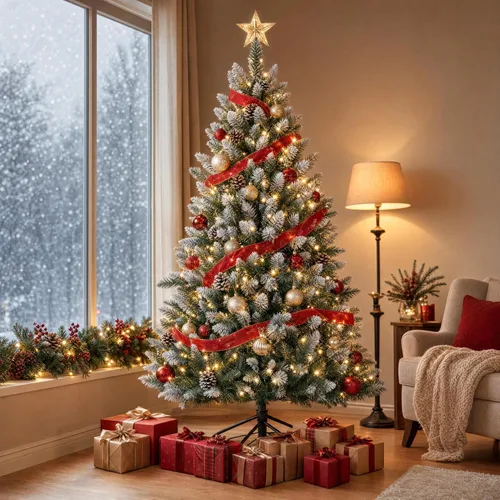 Vista 26 de Árbol de Navidad preiluminado de 6 pies con 210 luces Verde-clásico