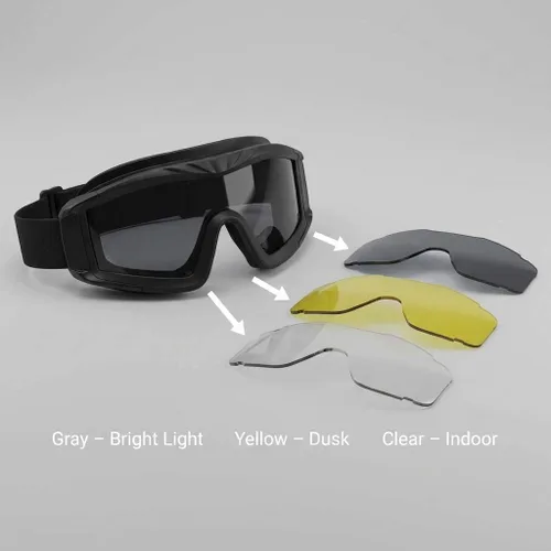 Vista 4 de QWORK Gafas tácticas militares de Airsoft para deportes al aire libre con 3 lentes intercambiables para montar a caballo, negro