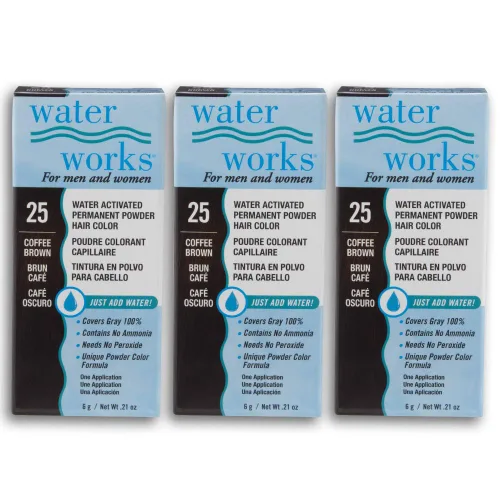 Vista 7 de Water Works Tinte en polvo, negro, tinte permanente para el retoque de raíces y cobertura completa, hombres y mujeres, paquete de 3