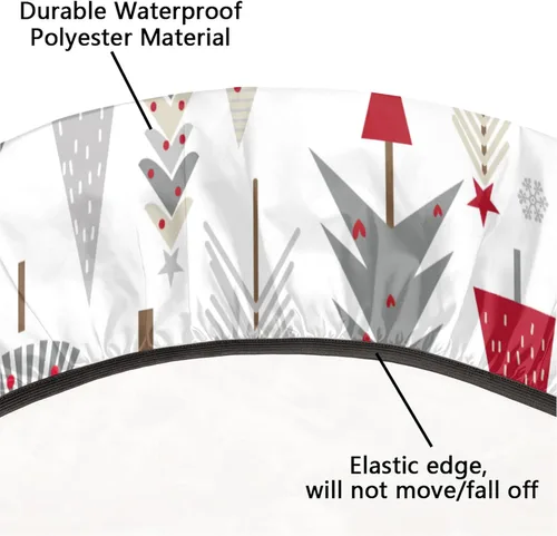 Vista 5 de Mantel redondo ajustable para árbol de Navidad de 36 a 42 pulgadas, diseño de copos de nieve, impermeable, lavable, con bordes elásticos, decoración