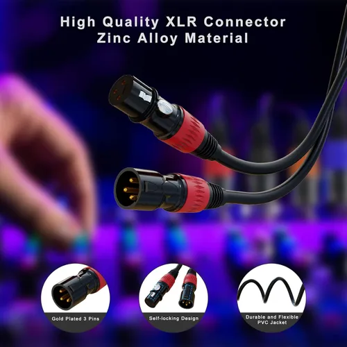 Vista 2 de Cables XLR, cable de micrófono XLR de 25 pies, paquete de 4 unidades, cable de altavoz XLR de 3 pines chapado en oro macho a hembra, cable
