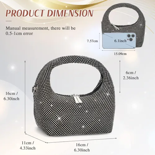 Vista 3 de Bolso de mano vintage de los años 20 con diamantes de imitación para mujer, bolso de noche con purpurina brillante, bolso pequeño de diamantes