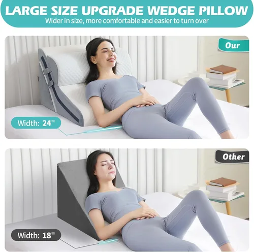 Vista 2 de Almohada de cuña para dormir, juego de almohada ortopédica de cuña de cama, almohadas de cuña de espuma viscoelástica ajustables 15 en 1 después