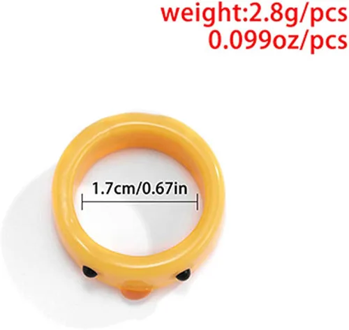 Vista 6 de FORUBUS Juego de 2 anillos de resina con bonito diseño de rana de pollo, hongos, lindos anillos apilables de animales para mujeres y niñas, Metal