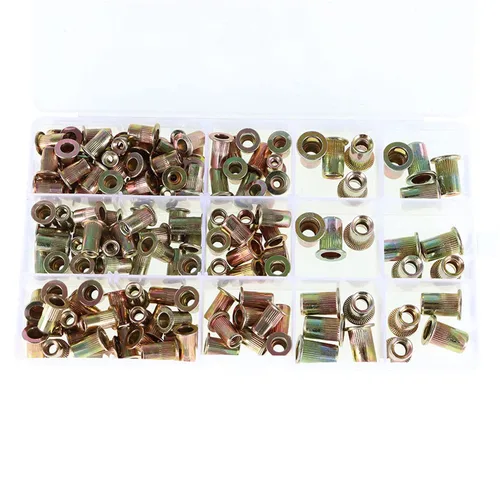 Vista 2 de 150 piezas SAE 1/4-20 10-32 10-24 8-32 6-32 Kit de tuercas remachadoras Kit surtido de tuercas de remache de cabeza plana roscada tuerca