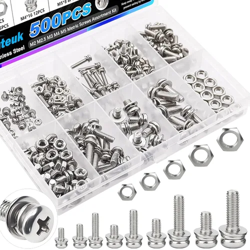 Vista 25 de mxuteuk Juego de tornillos M5 de 185 piezas, kit de tuercas, pernos y tornillos de cabeza hexagonal M5, pernos de acero de aleación de grado 12.9