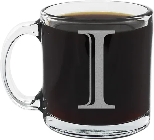 Vista 10 de Spotted Dog Company Taza de café de vidrio transparente con monograma grabado de 12 onzas (letra A), regalos de café personalizados de la A a la Z
