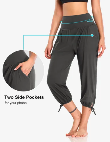Vista 4 de DIBAOLONG - Pantalones de yoga para mujer, pantalones capri sueltos para entrenamiento, pantalones deportivos cómodos con bolsillos
