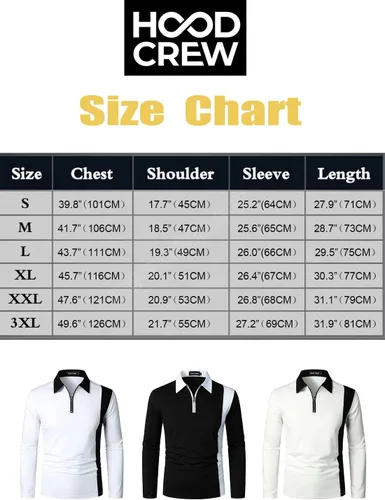 Vista 7 de HOOD CREW Camisas polo de manga larga para hombre con cremallera de bloque