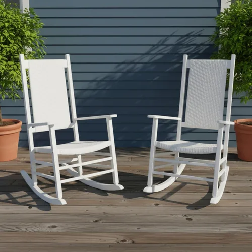 Vista 2 de Shine Company 4335WT-142, juego de 2 balancines de madera Hampton para patio al aire libre, color blanco clásico