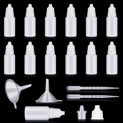 Vista 10 de Uiifan 12 botellas de plástico con cuentagotas de 0.3 fl oz, botella vacía con gotero para ojos, pequeños recipientes de líquido exprimibles
