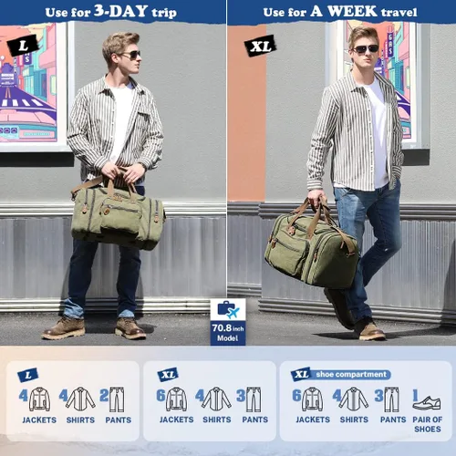 Vista 5 de Plambag - bolsa de lona para viaje, 50 L, bolsa de fin de semana, Verde ejército), PB058AG