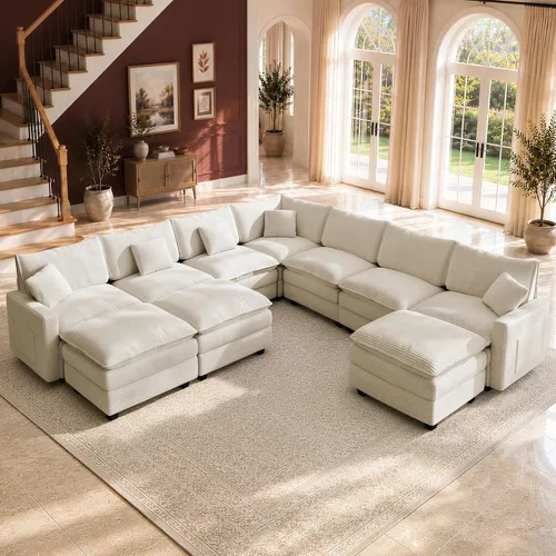 Vista 56 de Cloud Couch Sectional, L Shaped Modular Sofa with Movable Ottoman Negro