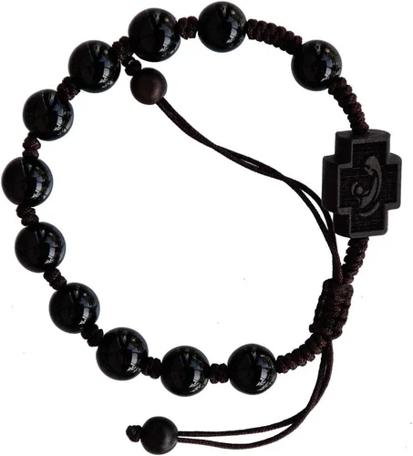 Vista 2 de Sine Cera Pulsera de rosario católico de piedra de ónix negromadera de azufaifo de 1 década, centro de mesa grabado con láser de doble cara