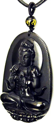 Vista 6 de Collar con dije de Buda. Collar con amuleto talismán Bodhisattva de Buda, de obsidiana., sin metal, 0580
