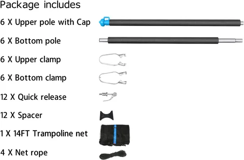 Vista 2 de Red de recinto de cama elástica de 14 pies con postes universales de repuesto y accesorios (solo apto para trampolín de 14 pies con 6 postes)