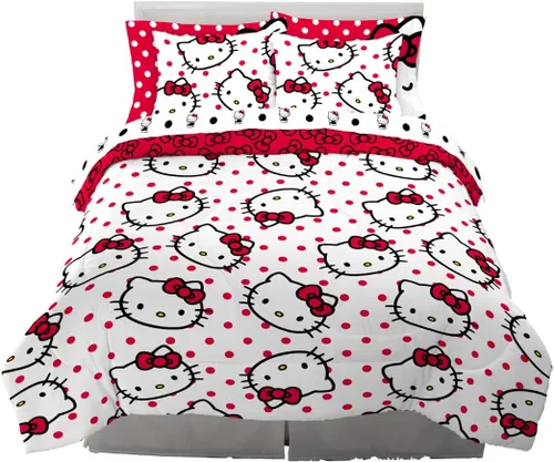 Vista 14 de Franco - Juego de edredón y sábanas supersuaves con funda para niños, 5 piezas, tamaño individual, Hello Kitty