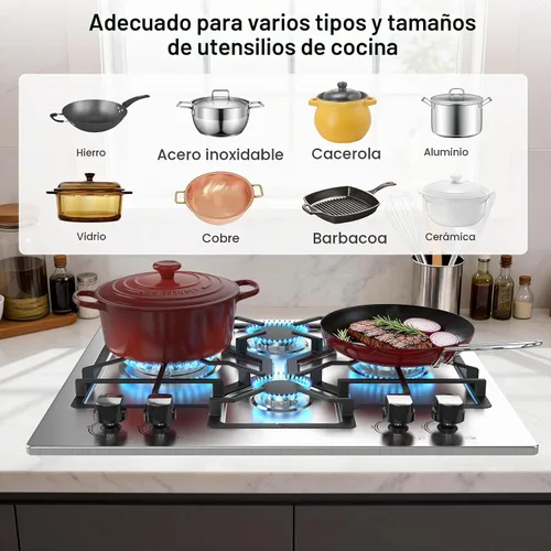 Vista 9 de Estufa de gas de 24 pulgadas, estufa de propano integrada con 4 quemadores, estufa de acero inoxidable convertible de NG/LPG con protección