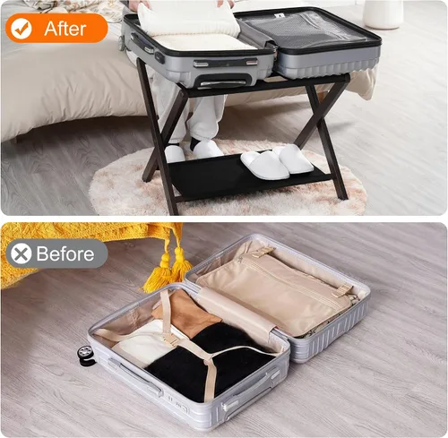 Vista 7 de Heybly HLR010Z1 - Portaequipajes, soporte plegable para maleta con estante de almacenamiento, soporte de equipaje de alta resistencia