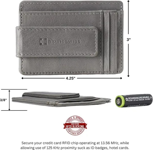 Vista 3 de Alpine Swiss Harper - Cartera de piel minimalista con clip para dinero, con bolsillo frontal, para hombre