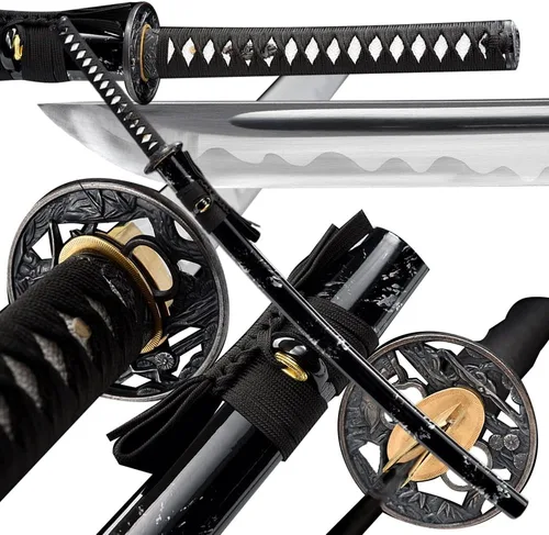 Vista 15 de Espada Katana Tradicional Forjada a Mano con Templado de Calor/Arcilla Verdaderas Katanas de Acero al Carbono 1060/1095 T10, Afilar, Espiga Doble
