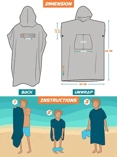 Vista 7 de SUN CUBE Poncho de surf cambiador con capucha Toalla de microfibra absorbente de secado rápido con bolsillo para surfear, hombres y mujeres