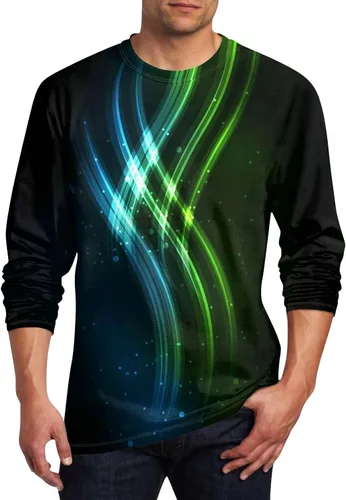 Vista 15 de Camisetas de verano para hombre, de manga larga, cuello redondo, casuales, básicas, atléticas, tallas S-4XL