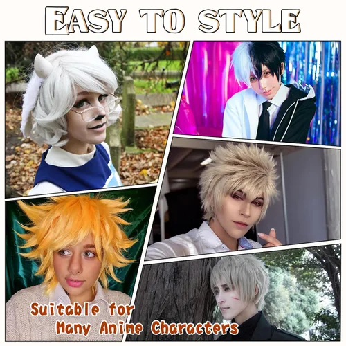 Vista 5 de Peluca de pelo completo unisex suave abultada lisa para cosplay, disfraz de anime, Dark Orange