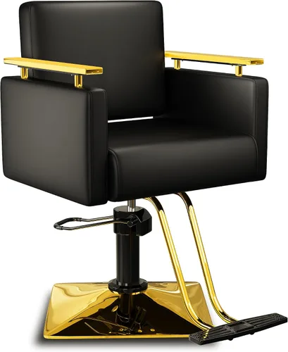 Vista 20 de Silla de salón profesional Baasha completamente negra, silla de estilo hidráulica de lujo con cuero PU suave, cojín de espuma de alta densidad, giro