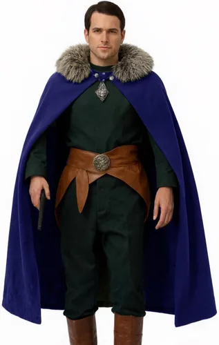 Vista 2 de Capa vikinga para hombre, disfraz de capa medieval renacentista con capa de piel, disfraz de Halloween, cosplay