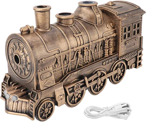 Vista 5 de Humidificador en forma de tren, humidificadores para dormitorio, humidificador de luz nocturna, 10.1 fl oz de doble salida de fragancia, difusor