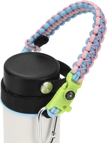 Vista 19 de Asa de cuerda de paracaídas para botellas Hydroflask 2.0 de boca ancha y estándar, con nuevo soporte de anillo de seguridad, 12oz - 64oz