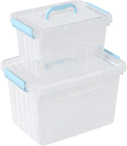 Vista 9 de Ggbin Caja de almacenamiento de plástico transparente con asa, contenedor de almacenamiento con tapa