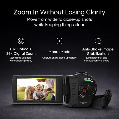 Vista 3 de Minolta Videocámara 4K Ultra HD con pantalla táctil de 3.5 pulgadas, zoom óptico de 10x, fotos de 28 MP, estabilizador digital, soporte de zapato